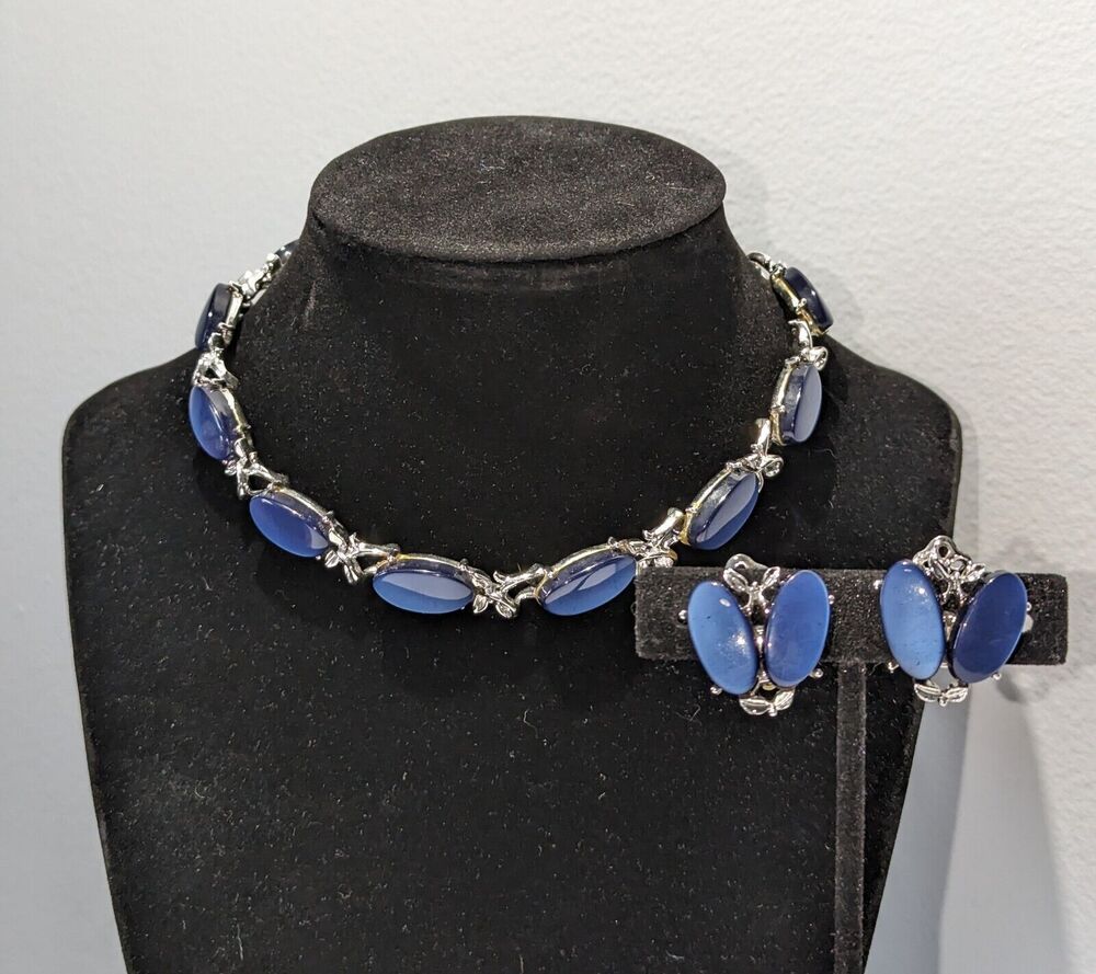 Royal Blue Lucite MCM Necklace and Earrings